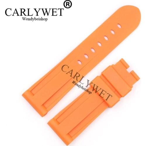 CARLYWET 24mm Orange Waterproof Silicone Rubber Replacement Wrist Watch Band Strap Belt Without buckle For Luminor