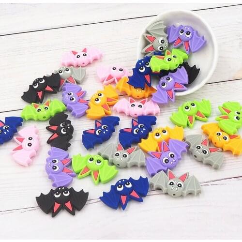 Chenkai 50PCS Silicone Bat Beads Baby Round Shaped Beads Teething BPA Free DIY Sensory Chewing Toy Accessories
