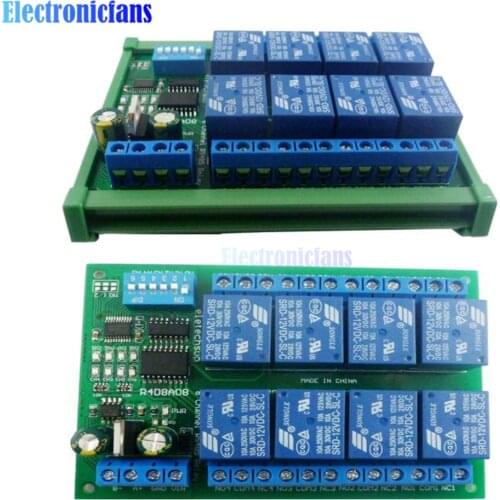 DC 12V 8 Channel RS485 Relay Module Modbus RTU Protocol Remote Control PLC Expansion Board Circuit Board with DIN Rail Box