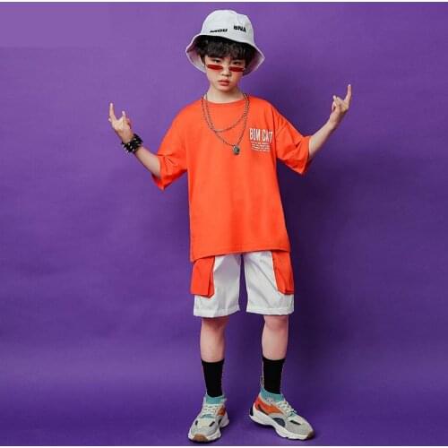 Children Hip Hop Clothing Loosed T Shirt Tops Sweatshirt Pocket Short For Boys Jazz Dance Peformance Streetwear Clothes Outfits