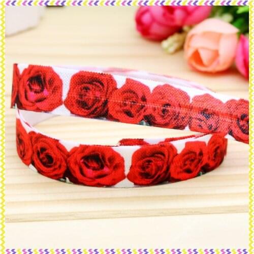 DHK 5/8'' 5yards Fold Elastic FOE rose printed headband headwear hair band diy decoration OEM Wholesale C70