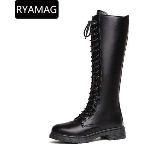 RYAMAG Long Boots Women 2021 New Autumn and Winter Lace-up High-top Man Womens Boots But Knee Boots Small Knight Boots