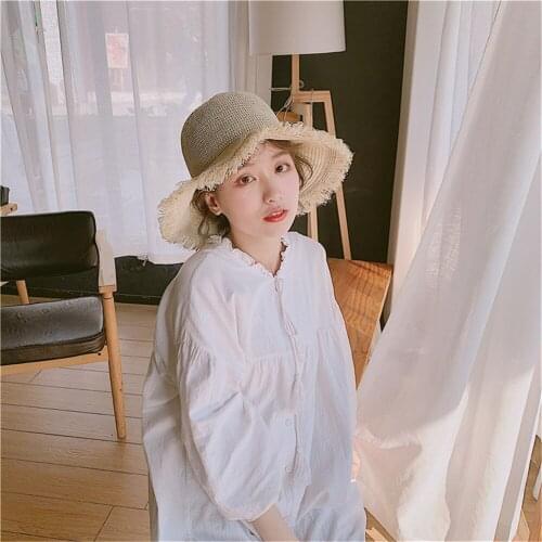 Womens Korean Edition Large Brim fur edge breathable summer sun visor Straw hat fisherman hat beach hat WS-2512