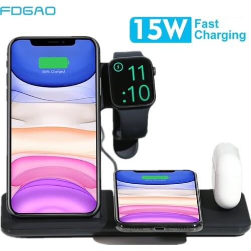 FDGAO 15W Qi Wireless Charger Stand For iPhone 11 X XS MAX XR 8 Fast Charging Dock Station For Apple Watch 5 4 3 2 1 Airpods Pro