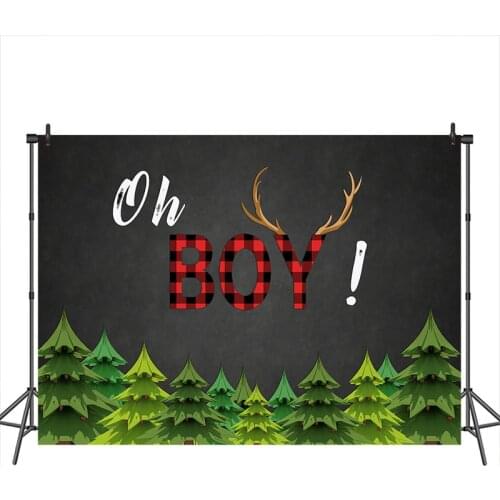 Lumberjack Backdrops Forest Buffalo Plaid Oh Boy Baby Shower Background Birthday Party Custom Backgrounds for Photobooth
