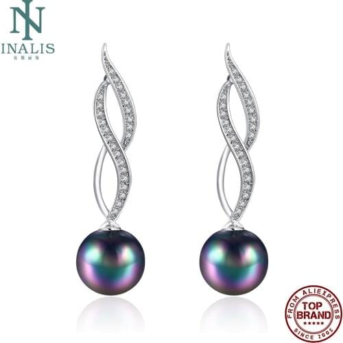 INALIS Romantic Line Drop Earrings For Women Clear Cubic Zirconia And Pearl Female Copper Earring Anniversary Fashion Jewelry