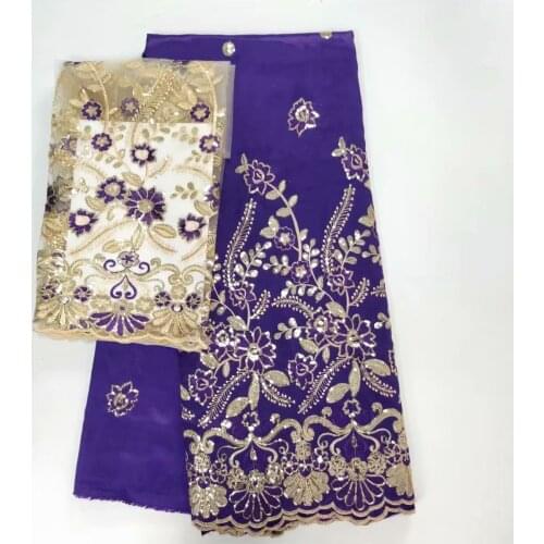 Indian george lace nigerian purple lace fabrics 2018 high quality african sequins fabric glitter for party dresses 5+2yard/lot