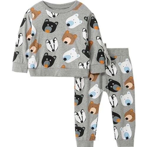 Jumping Meters Animals Print Boys Girls Clothing Sets Fashion Children Clothes Cotton Hot Top + Bottom Kids Outfits