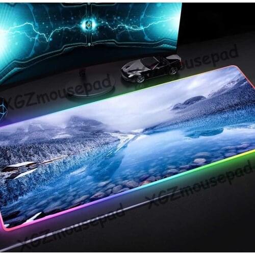 XGZ Winter Forest Lakeside Landscape Custom Large RGB Mouse Pad Black Lock Edge Computer Keyboard Desk Mat Speed Rubber Non-slip
