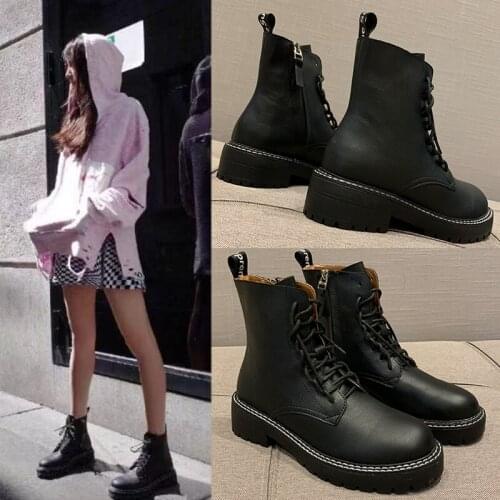 Koovan Fashion Women Boots Female Womens Shoes 2020 New Students Shoes Handsome Breathable Thick Heel Motorcycle Boots Girls