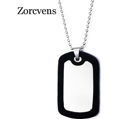 Military Mens Silver Color Tone Plain Cool Tag Black and White Stainless Steel Pendant Chain Statement Necklace 2015