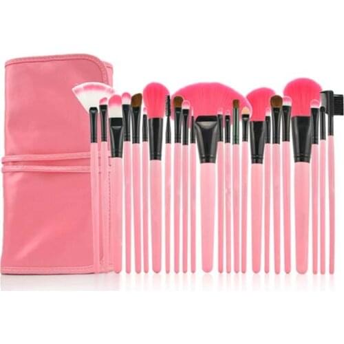 24 Pieces Pink Comestic with Fashion Bag Professional Makeup Accessories Brushes Tools Foundation Brush Sets & Kits High Quality
