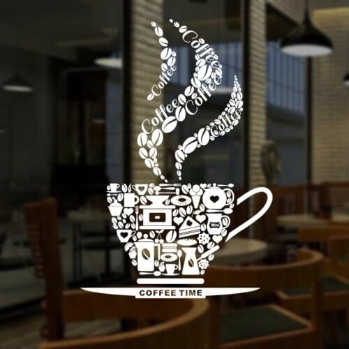 Coffee Shop Sticker Decal Cafe Cup Vinyl Art Wall Decals Decor Decoration Break Coffee Glass Decals CAFE1023