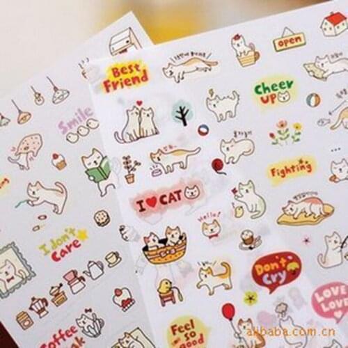 6pcs/Pack Cute Cats Scrapbooking Adhesive Paper Stickers Label Set For DIY Stationery Diary Mobile Cups Decoration Envelope Seal