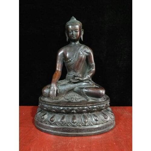 Nepal temple collection Old Bronze Cinnabar Shakyamuni Buddha Buddha statue Medicine Buddha Sitting Buddha Enshrine the Buddha