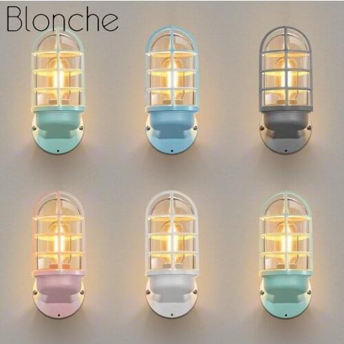 Nordic LED Wall Light Outdoor Lighting Glass Shade Colorful Retro Industrial Wall Lamp Restaurant Bar Courtyard Porch Lights