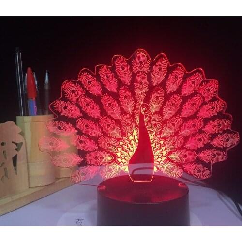 Peacock Spreads Tail Peafowl 3D LED Night Light 7 Color Changing Animal Table Lamp Home Decor Gifts 3.28 Anniversary Budget Deal