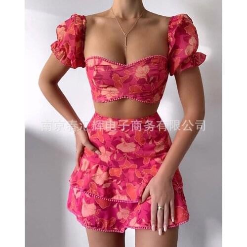 European and American sexy color printing 2-piece set dresses women summer dress birthday dress for women