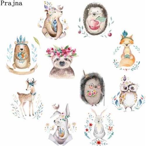 Prajna Cute Animals Patches Iron On Transfers Vinyl Heat Transfer Hedgehog Fox Stickers On Kids T-shirt DIY Patches For Clothing
