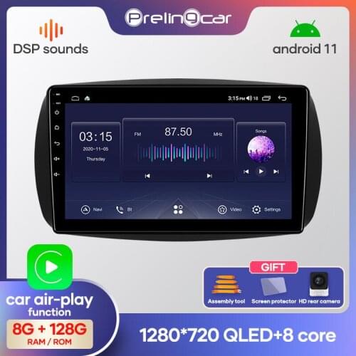Prelingcar Android 10.0 NO DVD 2 Din Car Radio Multimedia Video Player Navigation GPS For Mercedes/Benz Smart Fortwo 2016 IPS