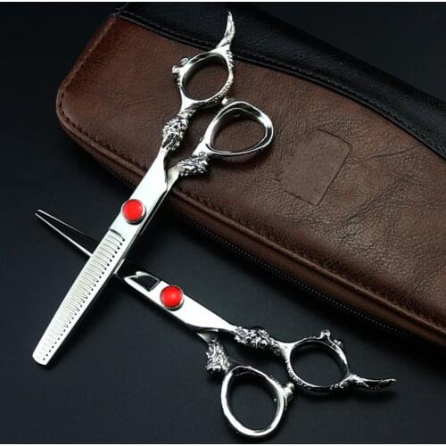 Top grade professional 6.0 inch Japan 440c 9cr13 dragon thinning shears cutting barber hair scissors set hairdressing scissors