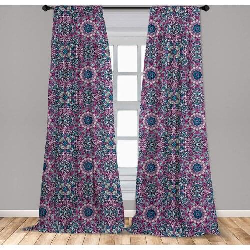 Psychedelic Curtains Abstract Intricate Festive Colorful Mandala Inspired Motifs Illustration Window Curtains for Living Room