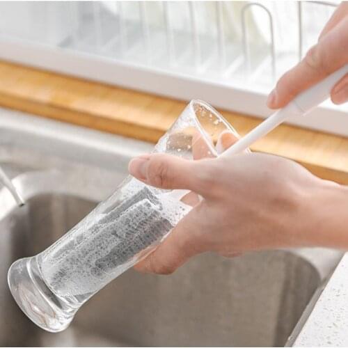 Silicone Glass Cleaning Brush Long Handle Cup Brush Household Tea Kitchen Wash Cup Sponge Brush