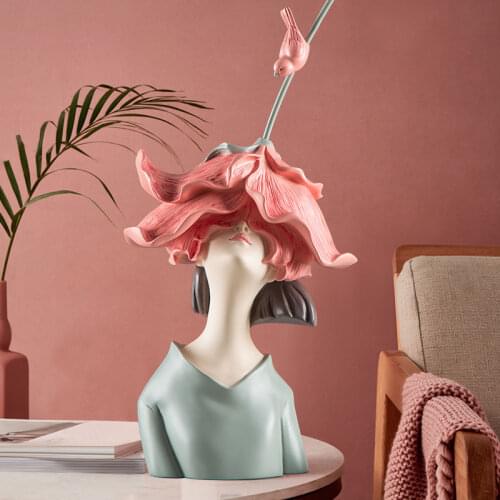 Nordic Style Art Figure Lovely Girl Resin Statue Living Room Porch Wine Cabinet Decoration Statue Nordic Home DecorationFigurine