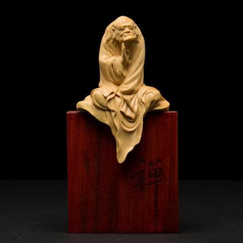 Patriarch Bodhidharma Buddha Statue Boxwood Carving Delicate Sculpture Ornament