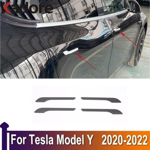 Car-styling Sticker For Tesla Model Y 2020 2021 2022 Carbon Fiber Door Handle Cover Trims Car Decoration Exterior Accessories