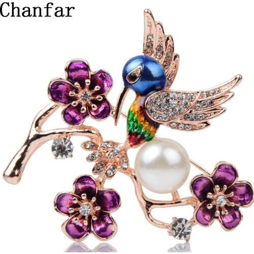 Chanfar Vintage Flower Swallow Brooch Pins Crystal Rhinestone Christmas Brooch Pearl Women Men Fashion Jewelry