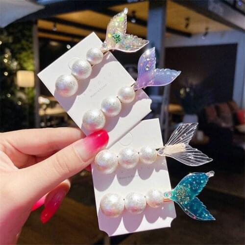 New Mermaid Pearl Hairpin Ins Girl Bangs Clip Headdress Baby Shower Decorations Party Supplies Gifts for Girls Hair Accessories
