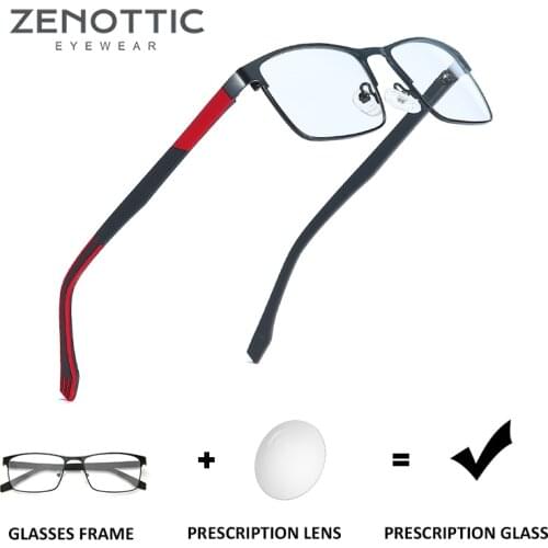 ZENOTTIC Men Titanium Alloy Glasses Frame Fashion Male Square Ultralight Myopia Prescription Anti Blue Light Computer Eyeglasses
