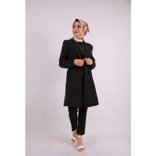 Womens Black Long Blazer Jacket Lined Suit
