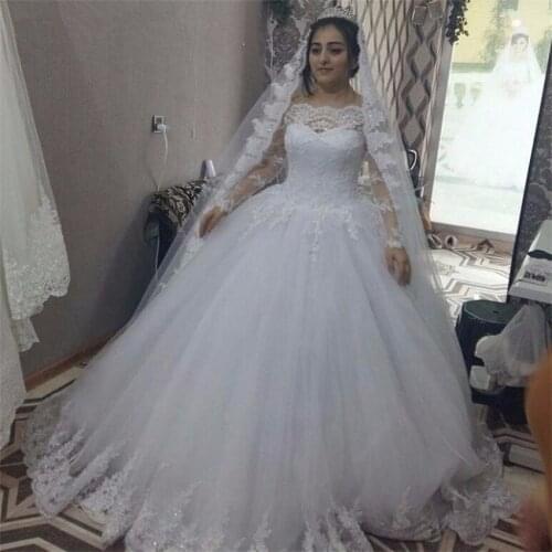 NUOXIFANG Vestidos De Noiva New Custom Made Lace Wedding Dresses Long Sleeves Vintage Fluffy Bridal Dresses robe de mariage 2020