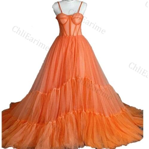 Womens Tulle Dress Elegant Long Tailing Thin Shoulder Straps Sleeveless Multilayer Corset Corset Dress