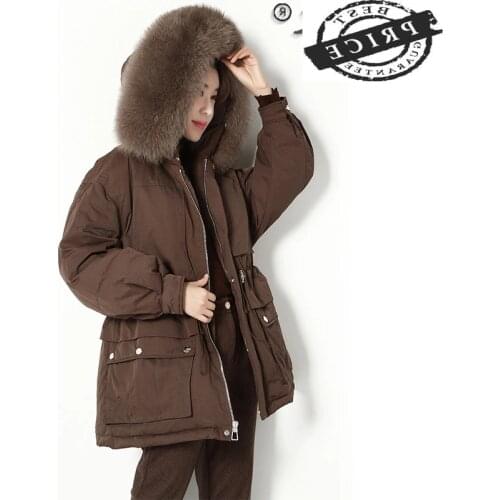 Winter Female Jacket 2021 White Duck Down Jackets Women Real Fox Fur Collar Parkas Slim Woman Long Coat Mujer Parkas 121