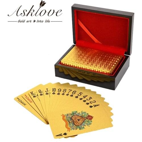 24K Gold Poker Playing Cards Gold Foil Poker Party Birthday Gifts Waterproof Game playing cards Gold poker set Wooden Gifts Box