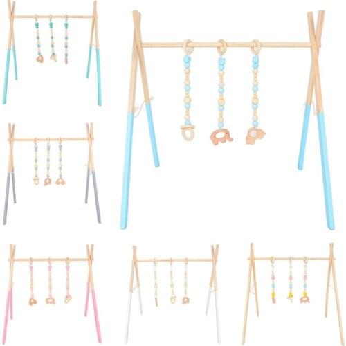 1Set Nordic Cartoon Baby Wooden Gym Fitness Frame Rack Hanging Pendant Toys Kit Toddler Infant Room Decorations