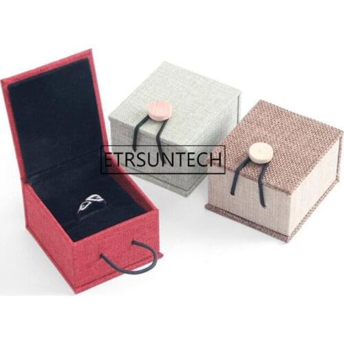 100pcs Simple Linen Wooden Buckle Jewelry Box for Storing Ring Earrings Packaging Box Easy To Carry Gift Box