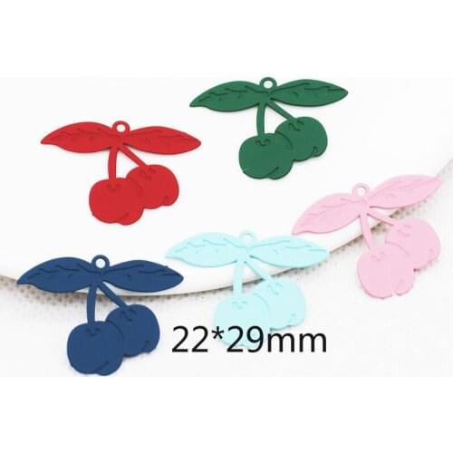 20pcs/Lot New Spray Lacquer Cherry Shape Filigree Stamping Charms 22*29mm Super Thin Women Girls Earring Making Accessories