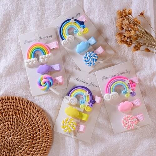 3pc/set Cute Girl Cloud Lollipop Rainbow Hairpins Cartoon Bobby Pin Hair Clips for Girls Children Headband Kids Accessories