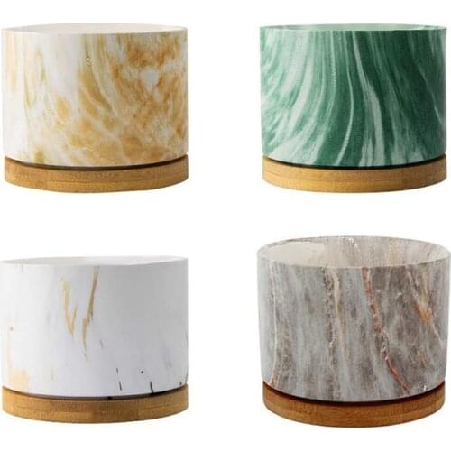 4Pcs Succulent Pots, 3.2Inch Marbling Succulent Plant Pots With Drainage And Trays, Great For Home Decor And Gift