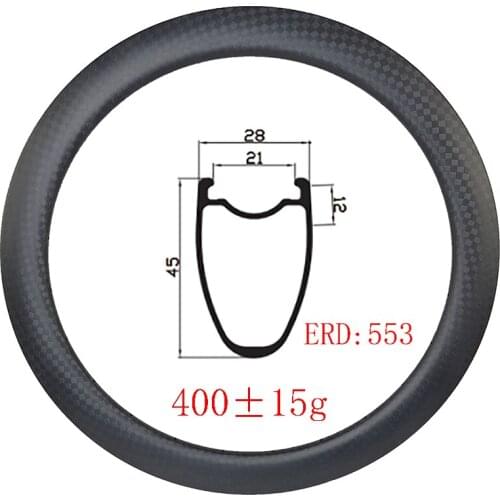 435g 700C 45x28mm Road gravel disc brake carbon rim Clincher Tubeless 45mm depth UD 3K 12K matte glossy 20H 24H 28H 32H 36H bike