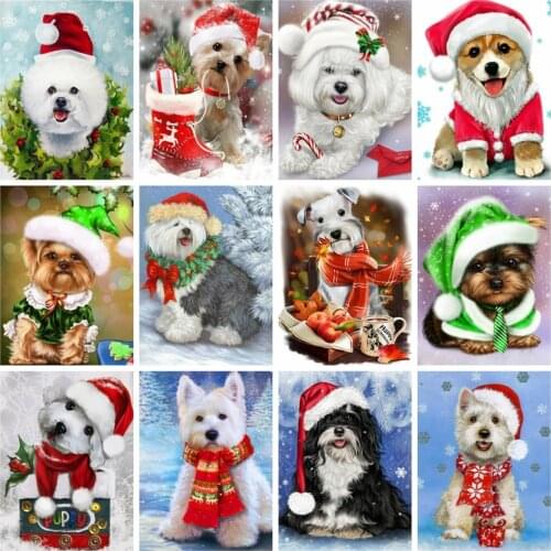Huacan 5D Diamond Painting Full Square Christmas Dog Diamond Mosaic Embroidery Animal Home Decor Kit