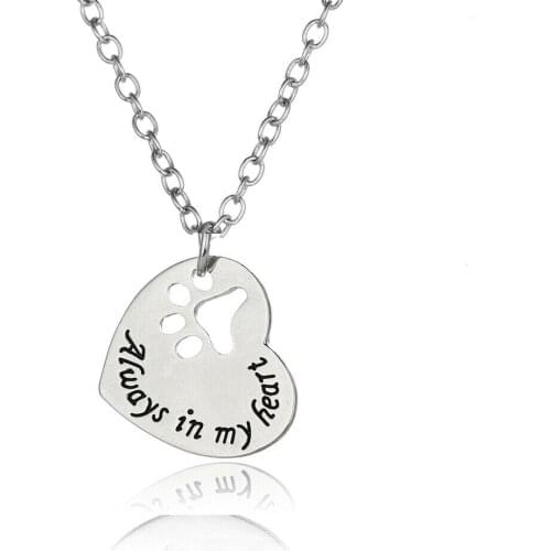 Always In My Heart Pendant Hollow Pet Dog Cat Paw Print Necklace Charm Jewelry Love Family Friend Women Men Birthday Gift