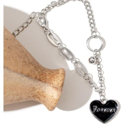 Black Love Letter Pendant Necklace Bracelet Female Trendy Titanium Steel Colorless Ins Cold Wind Hip Hop Woman Jewelry Bracelet