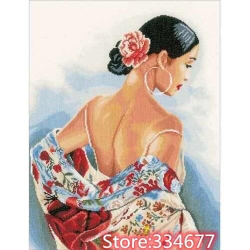 Flower Scarf Woman back Top Quality Embroidery Needlework 11CT Print 14CT Unprinted Art Cross Stitch Kits DIY Handmade Decor