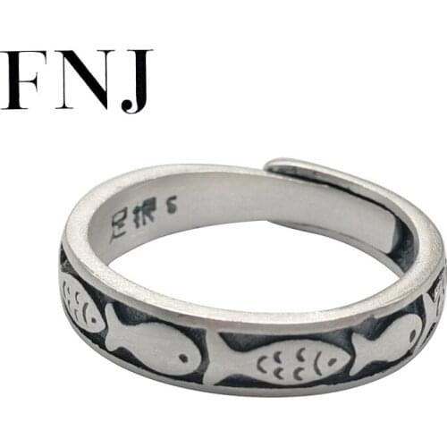 FNJ Animal Fish Ring 990 Silver Original Pure S990 Sterling Silver Rings for Women Jewelry Open Adjustable Size