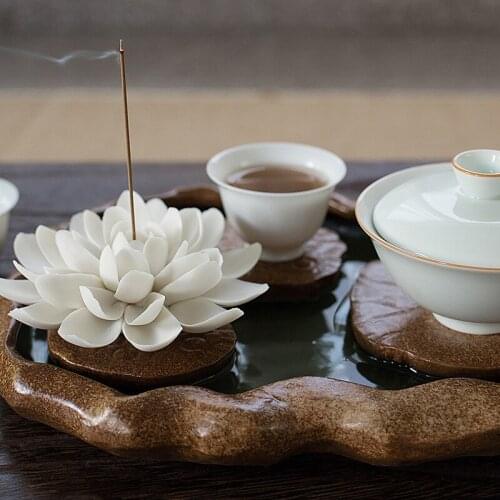 Ceramic White Lotus Incense Burner Home Decor Incense Stick Holder Handmade Buddhist Aromatherapy Censer Use In Office Teahouse